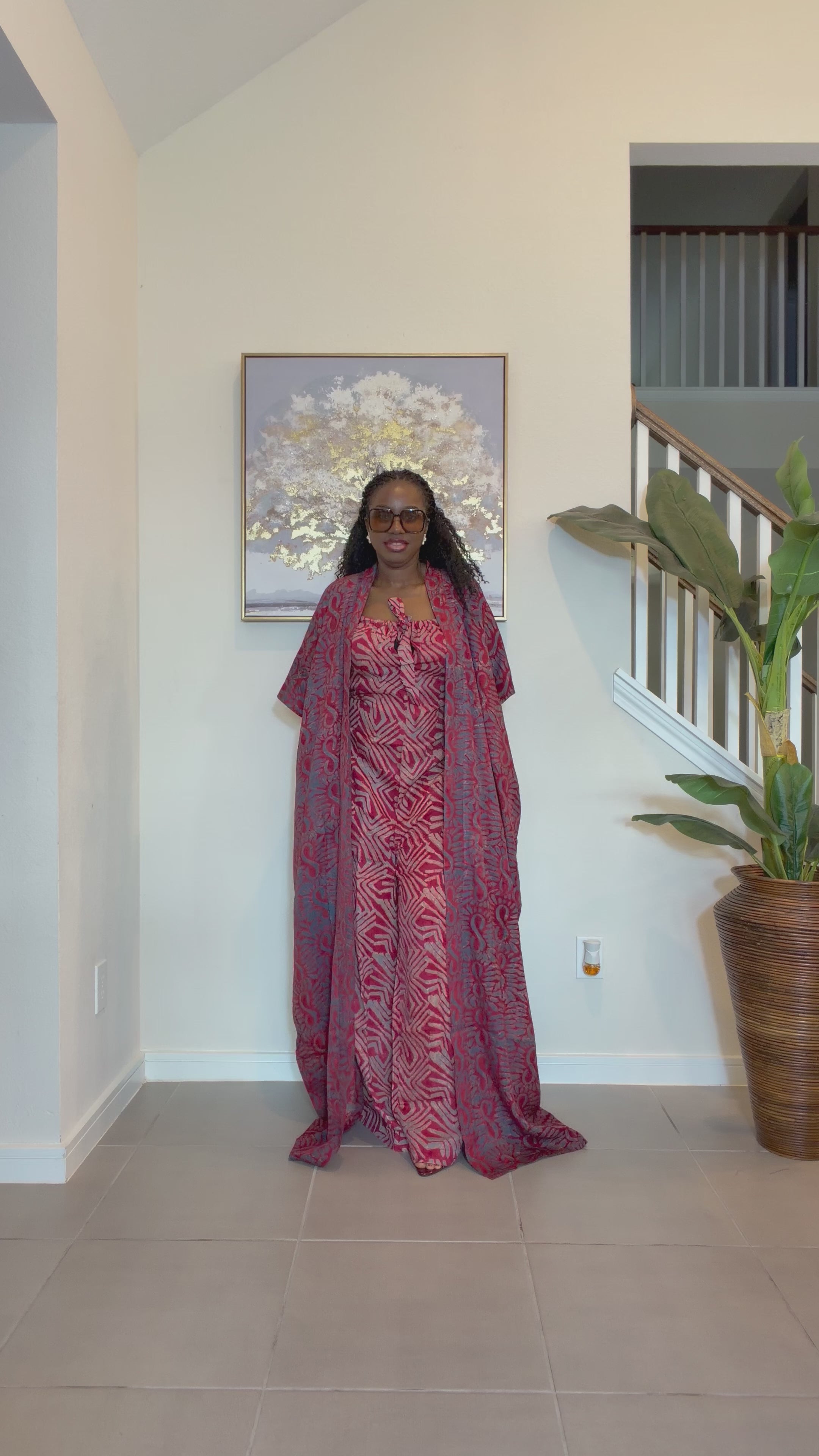 2-Piece Adire Crepe Jumpsuit and Kimono Set