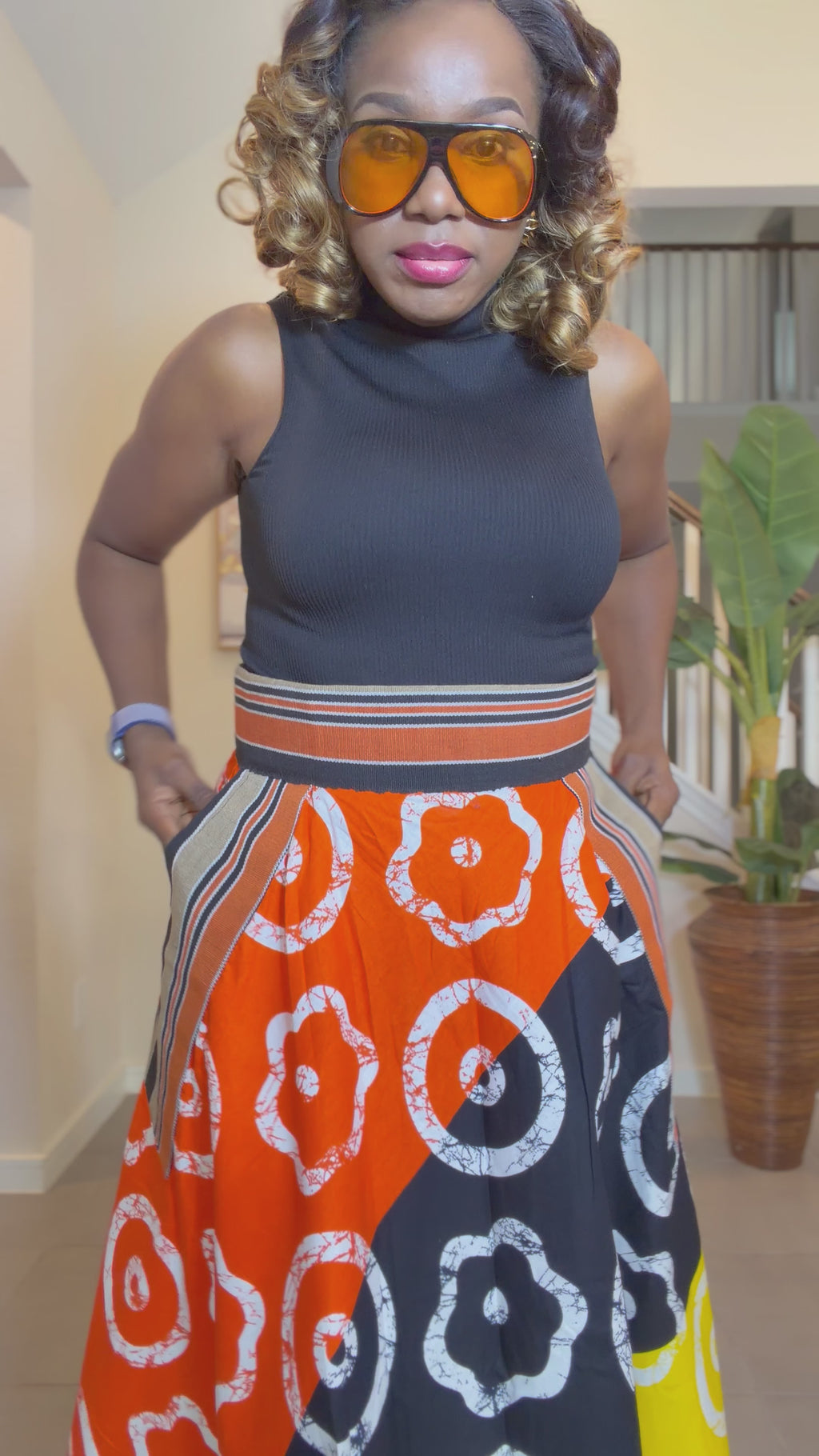 African Ankara Maxi Skirt, High Waist Skirt with Aso Oke Pockets