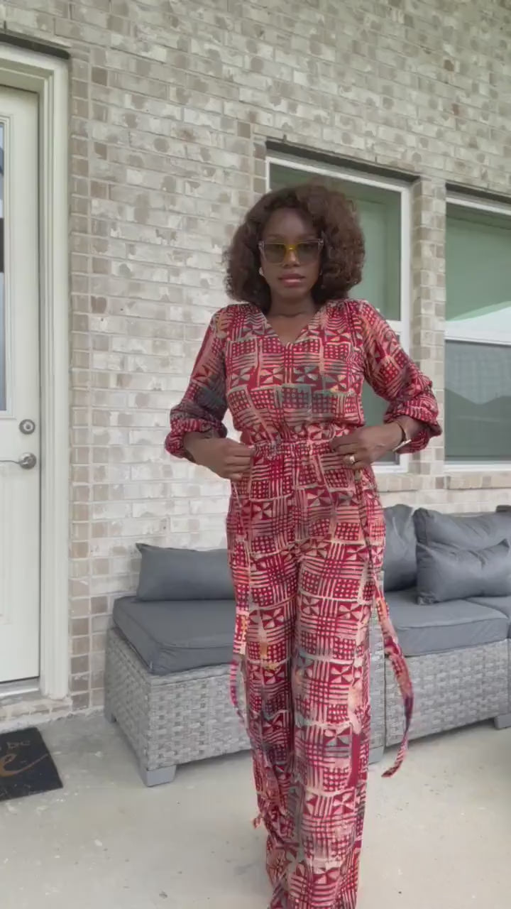 African Adire Jumpsuit | Vibrant Print, Wide-Leg Romper