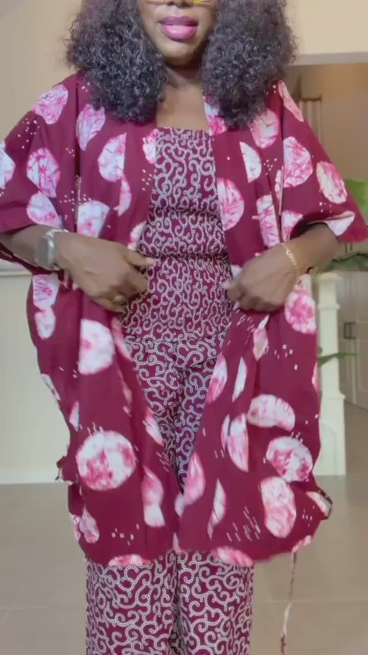 Handmade Ankara 3-Piece Pant Set | Tribal Kimono Jacket, Top & Trousers