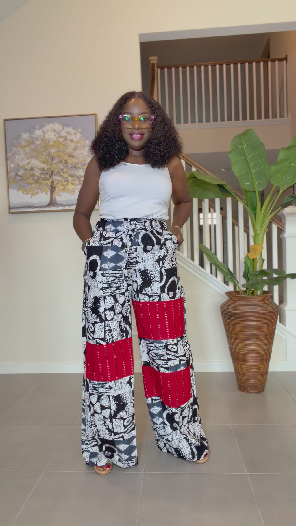 African Patchwork Wide‑Leg Trousers with Aso Oke

---