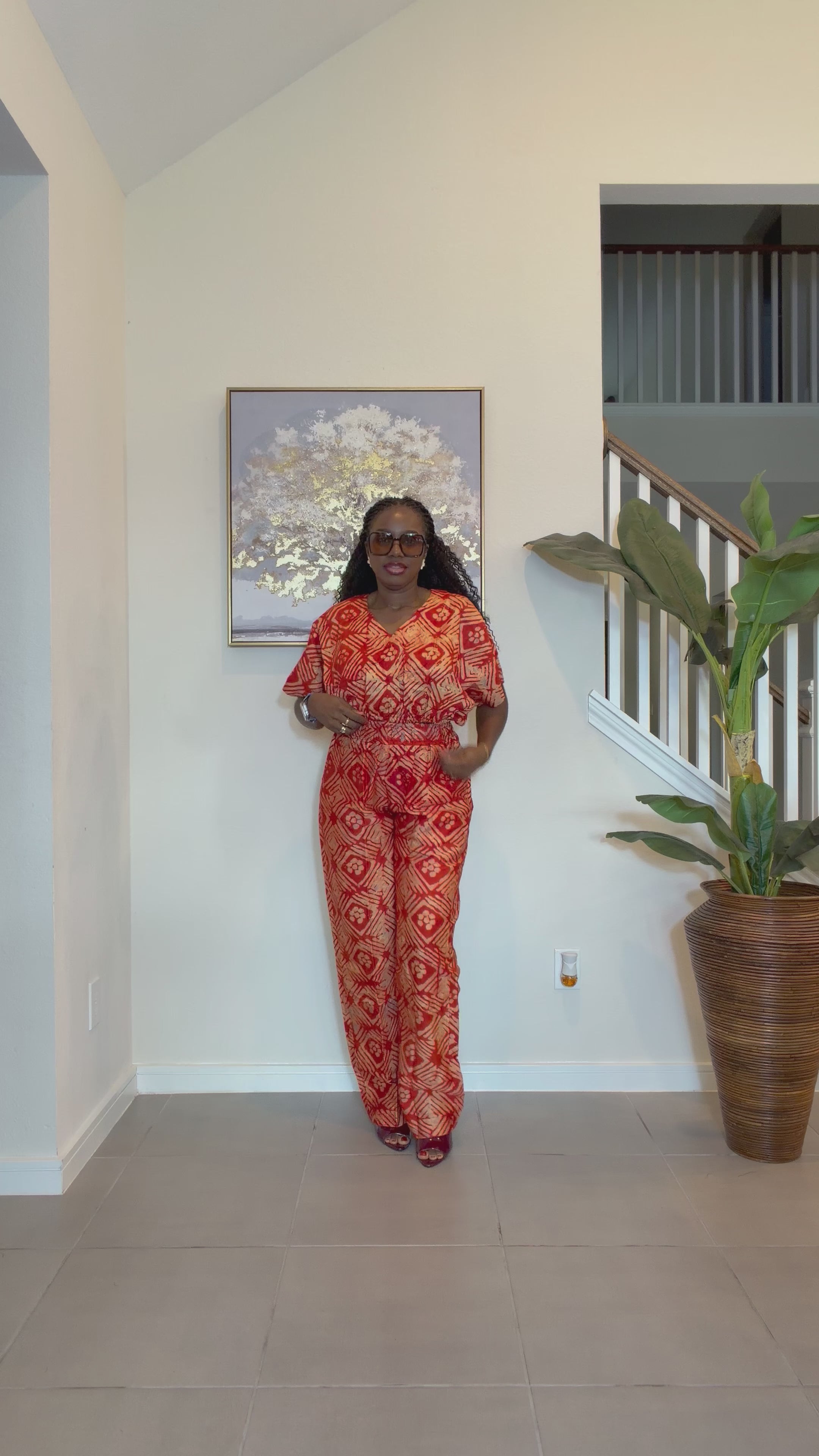 2-Piece Adire Crepe Crop Top and Trouser Set