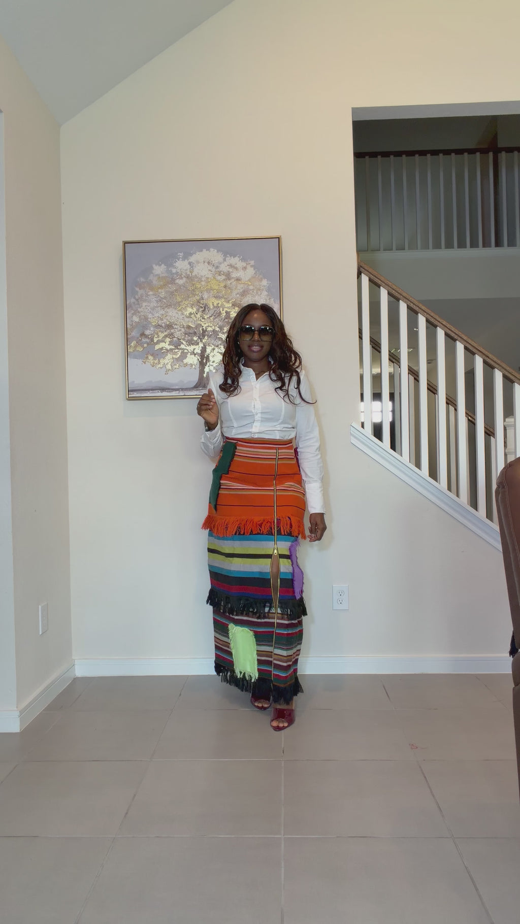Colorful African Aso Oke Fringe Skirt, Handmade Aso Oke Patchwork Skirt