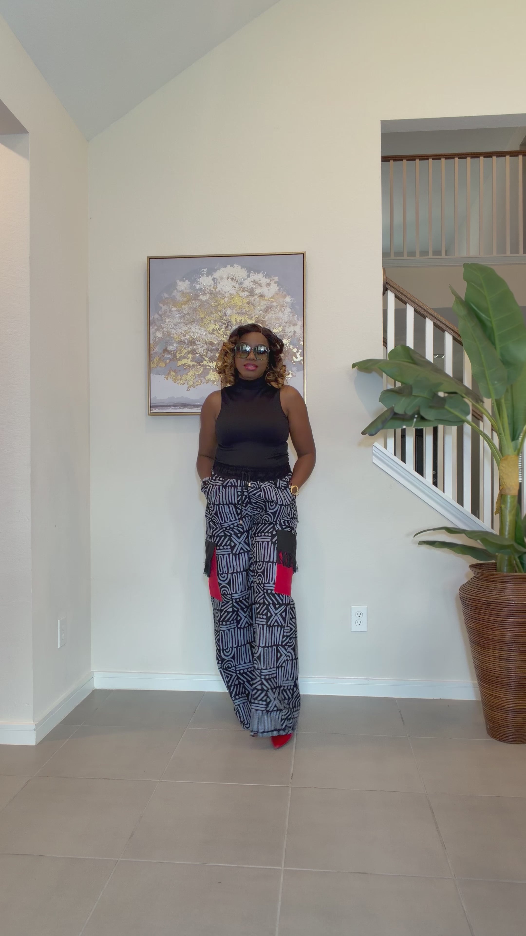 Ankara Wide‑Leg Pants with Aso Oke side pockets