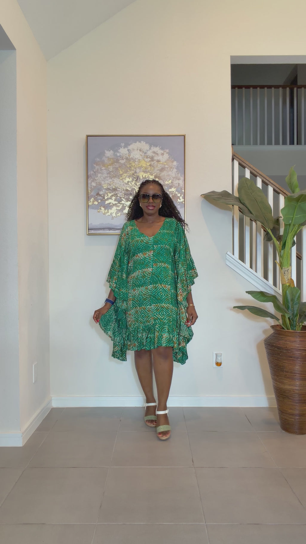 Emerald Green Adire Mini Dress