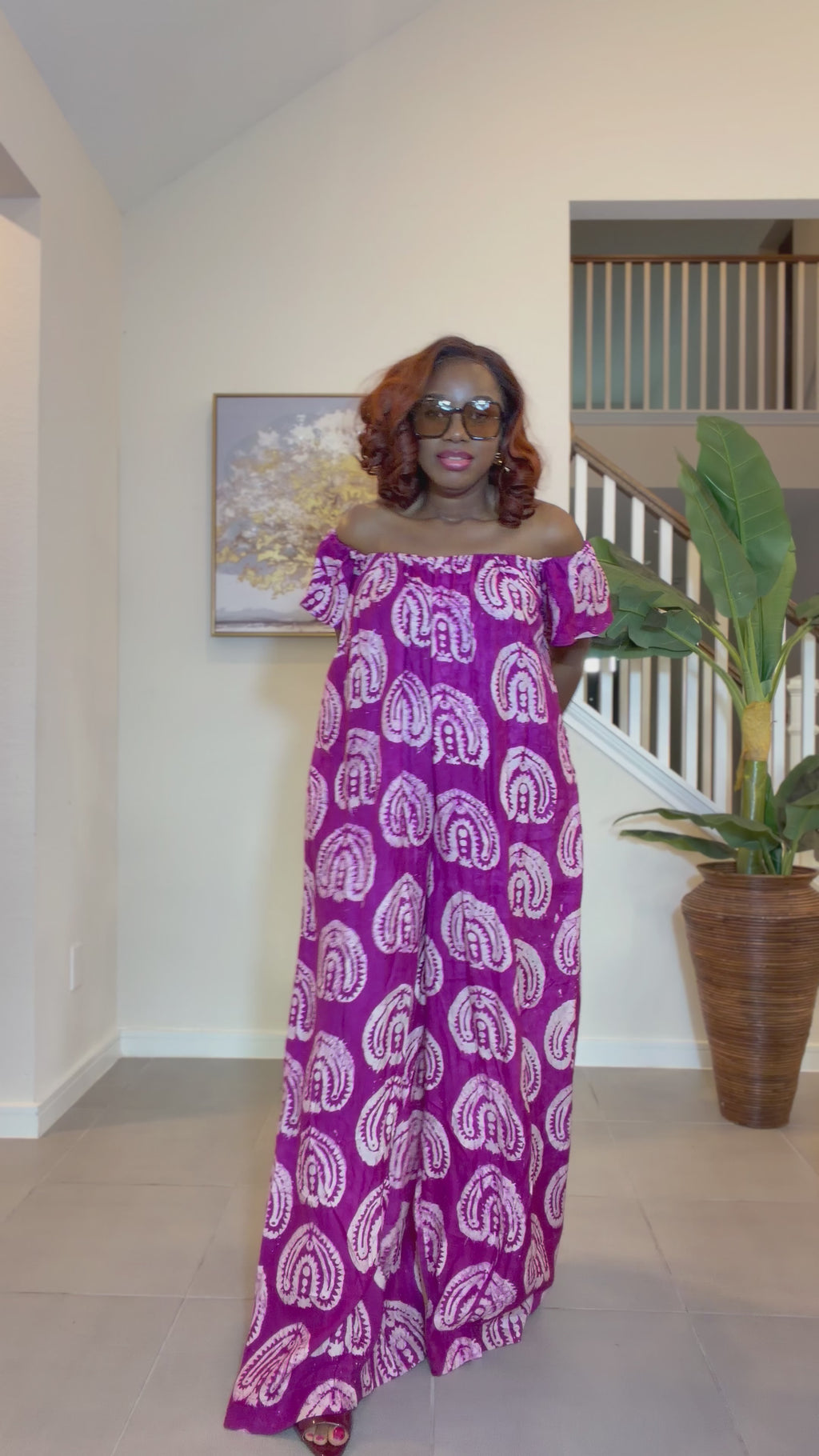 Adire Jumpsuit - African Print Off-the-Shoulder Wide Leg Romper