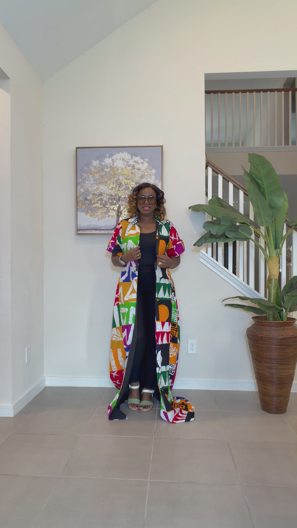 Printed Zip-Front Ankara Maxi Kimono
