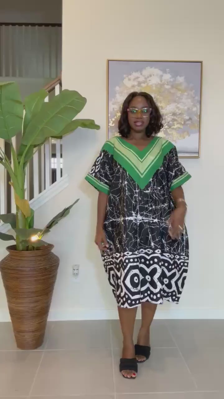 Handmade Adire Batik Midi Dress: Indigo & White Cotton, Aso Oke Detail