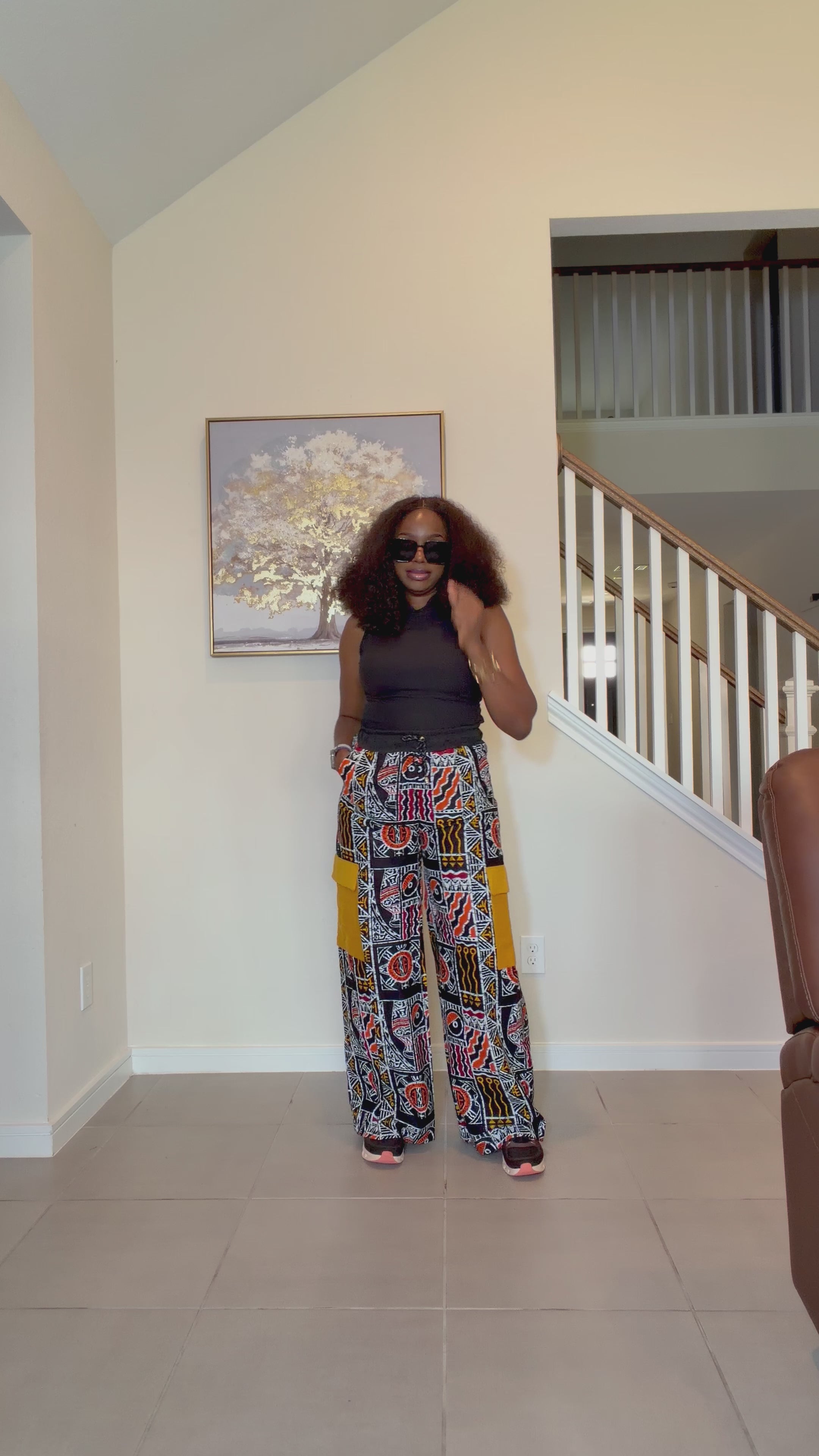 Ankara Wide Leg Cargo Trousers with Mustard Yellow Aso Oke Pockets