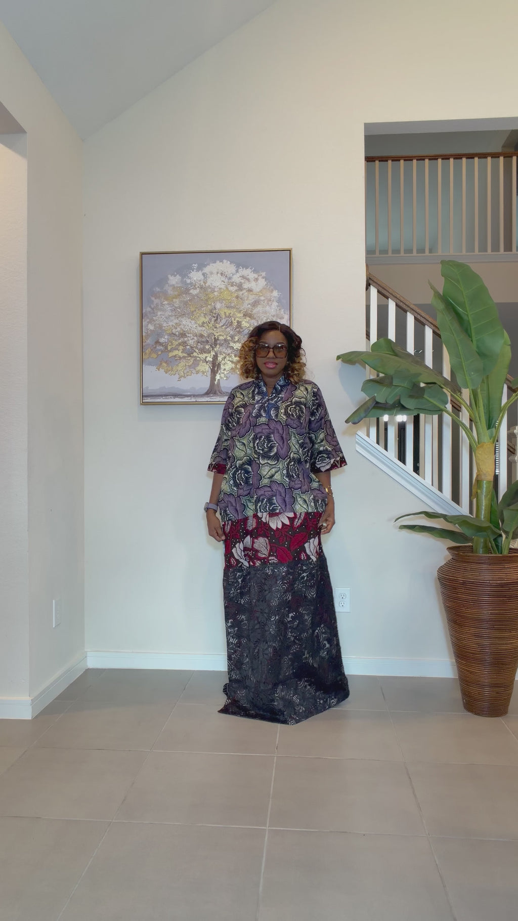Ankara Patchwork Dress, Long Floral African Maxi