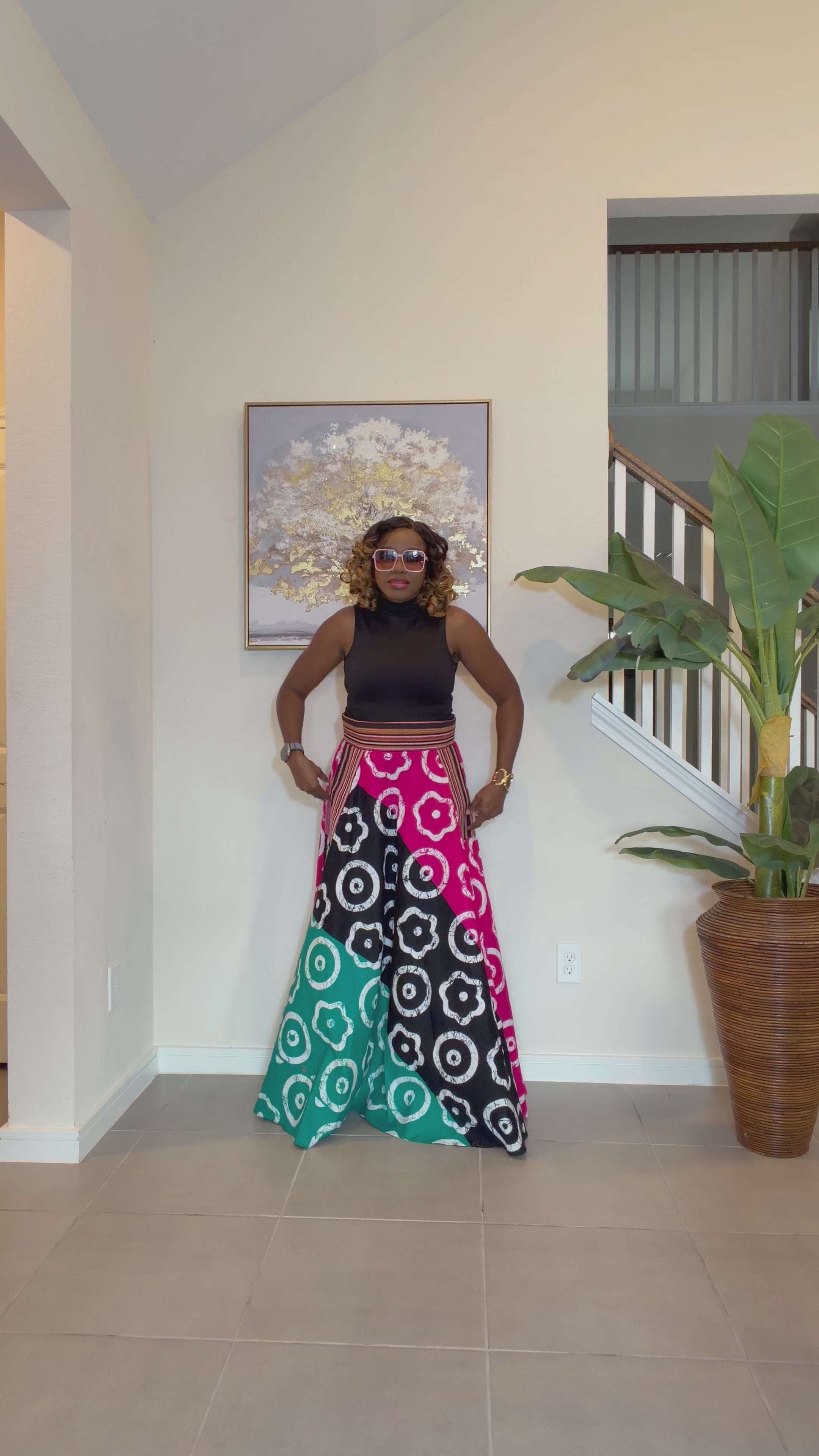 African Ankara Maxi Skirt, High Waist Skirt with Aso Oke Pockets