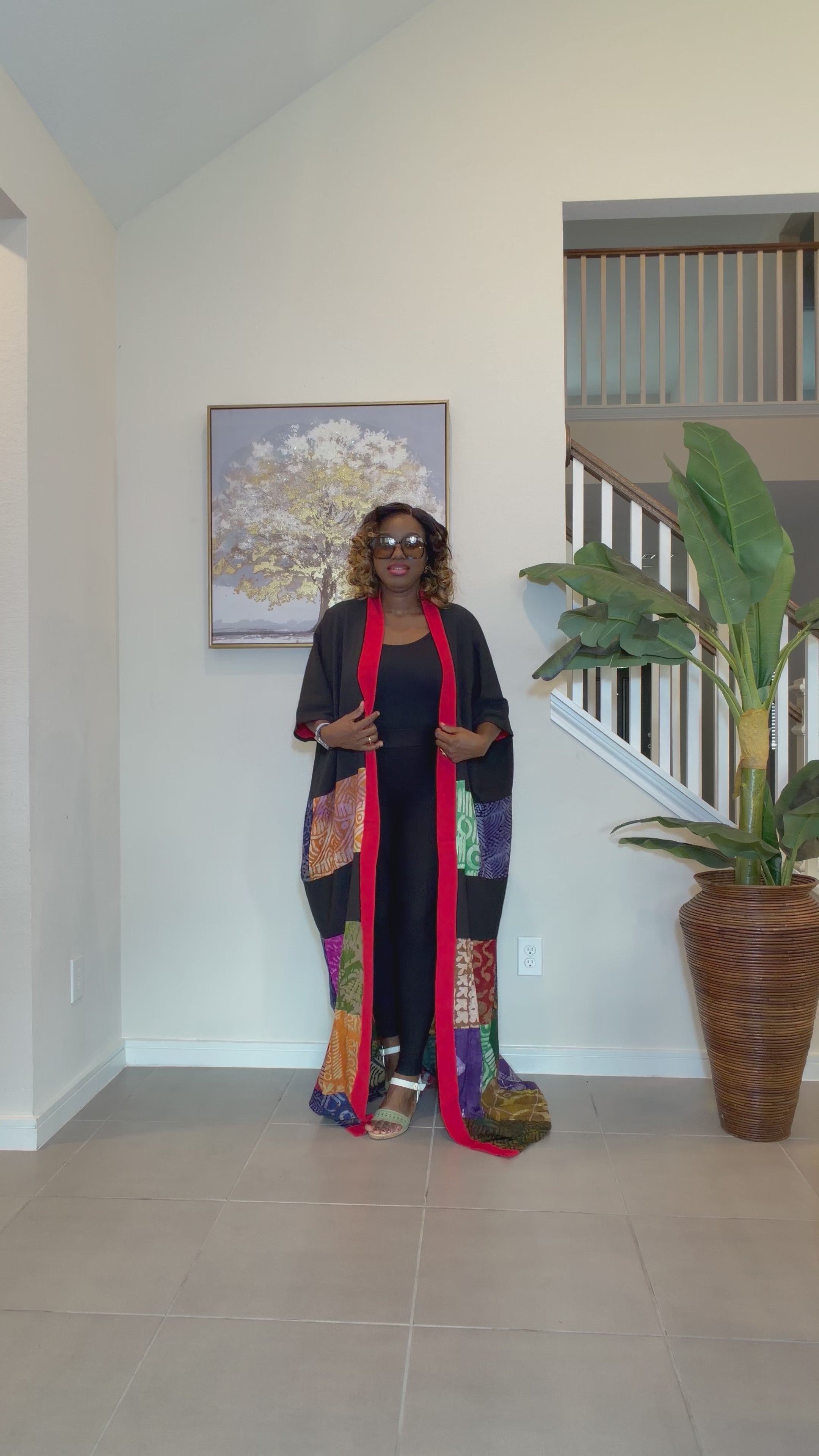 Multicolor Adire Kimono, Patchwork Long Kimono, Handmade African Fashion