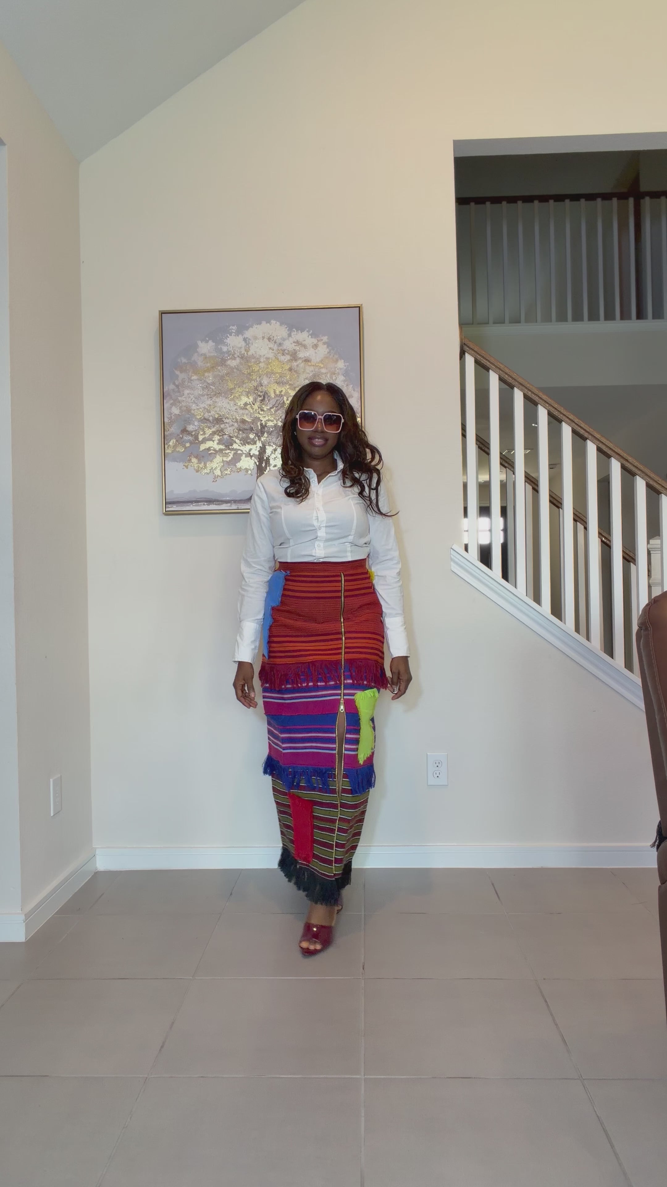 Colorful African Aso Oke Fringe Skirt, Handmade Aso Oke Patchwork Skirt