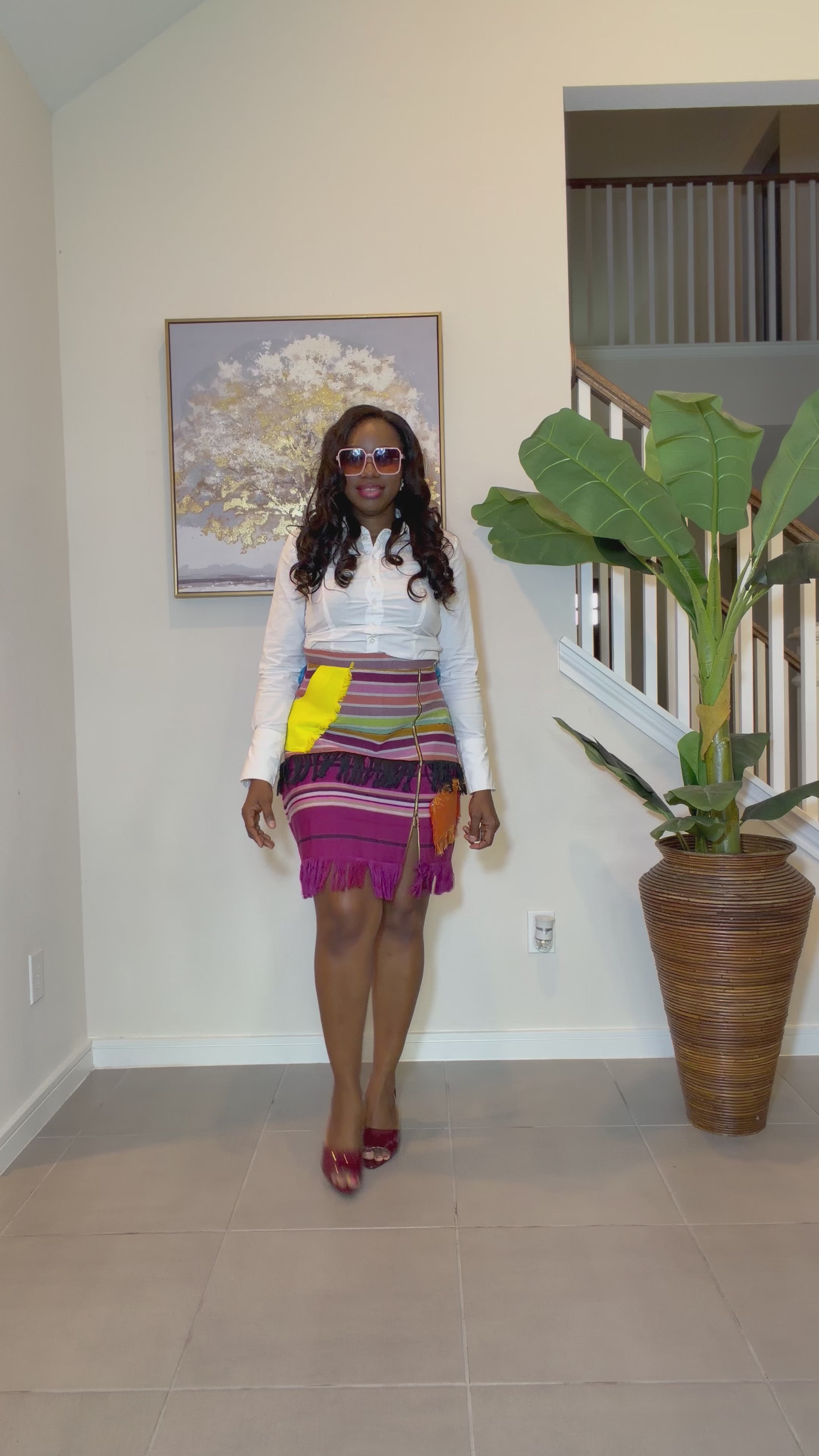 Colorful African Aso Oke Fringe Skirt, Handmade Aso Oke Patchwork Skirt