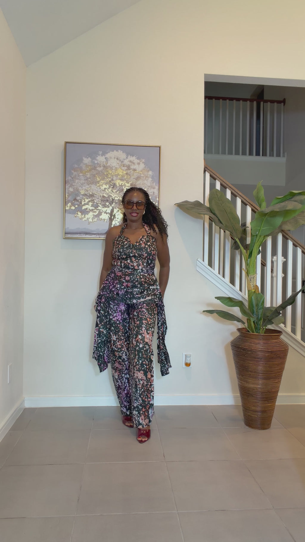 Handmade Adire Batik Tie-Neck Halter Jumpsuit