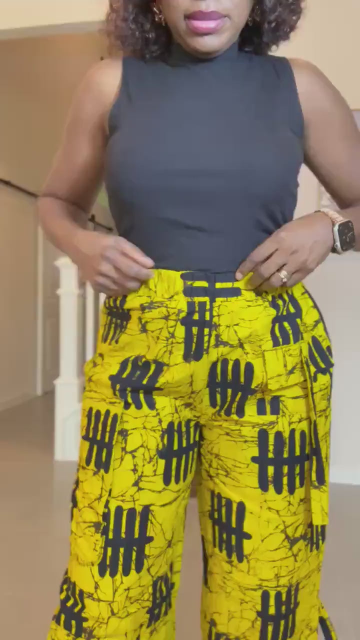 Ankara Wide-Leg Trousers – Yellow African Print Palazzo Pants