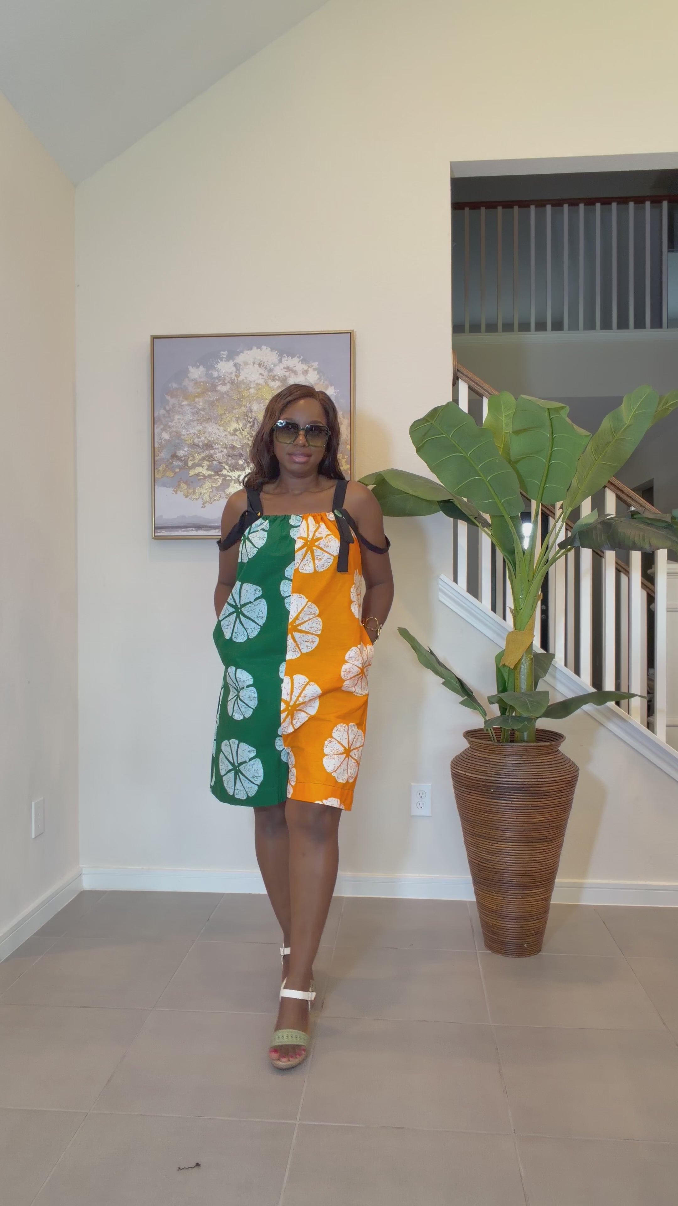 Handmade Ankara Romper: Orange & Green African Print Summer Playsuit