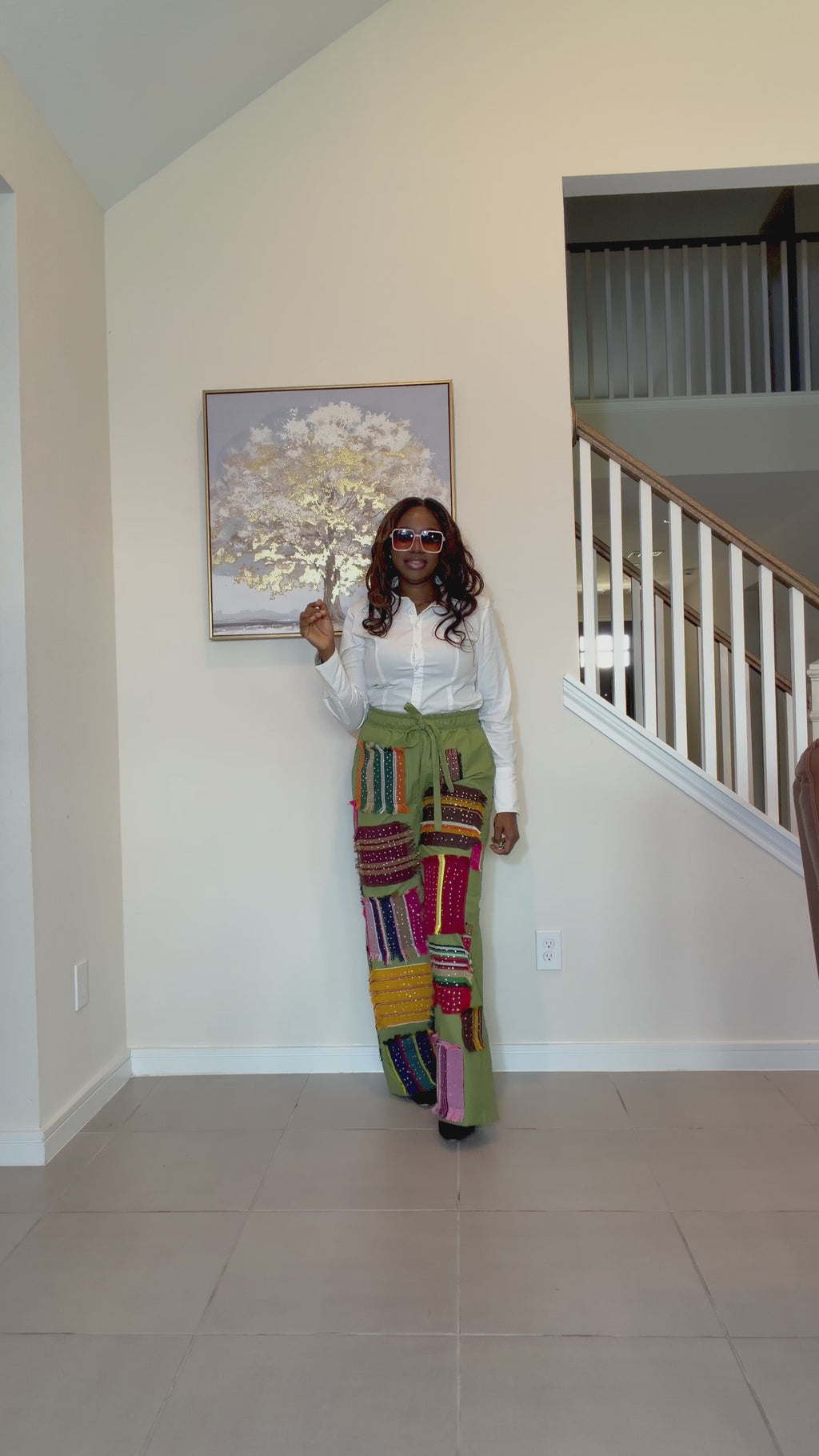 Luxury Linen Trousers with Stoned Aso Oke Patch