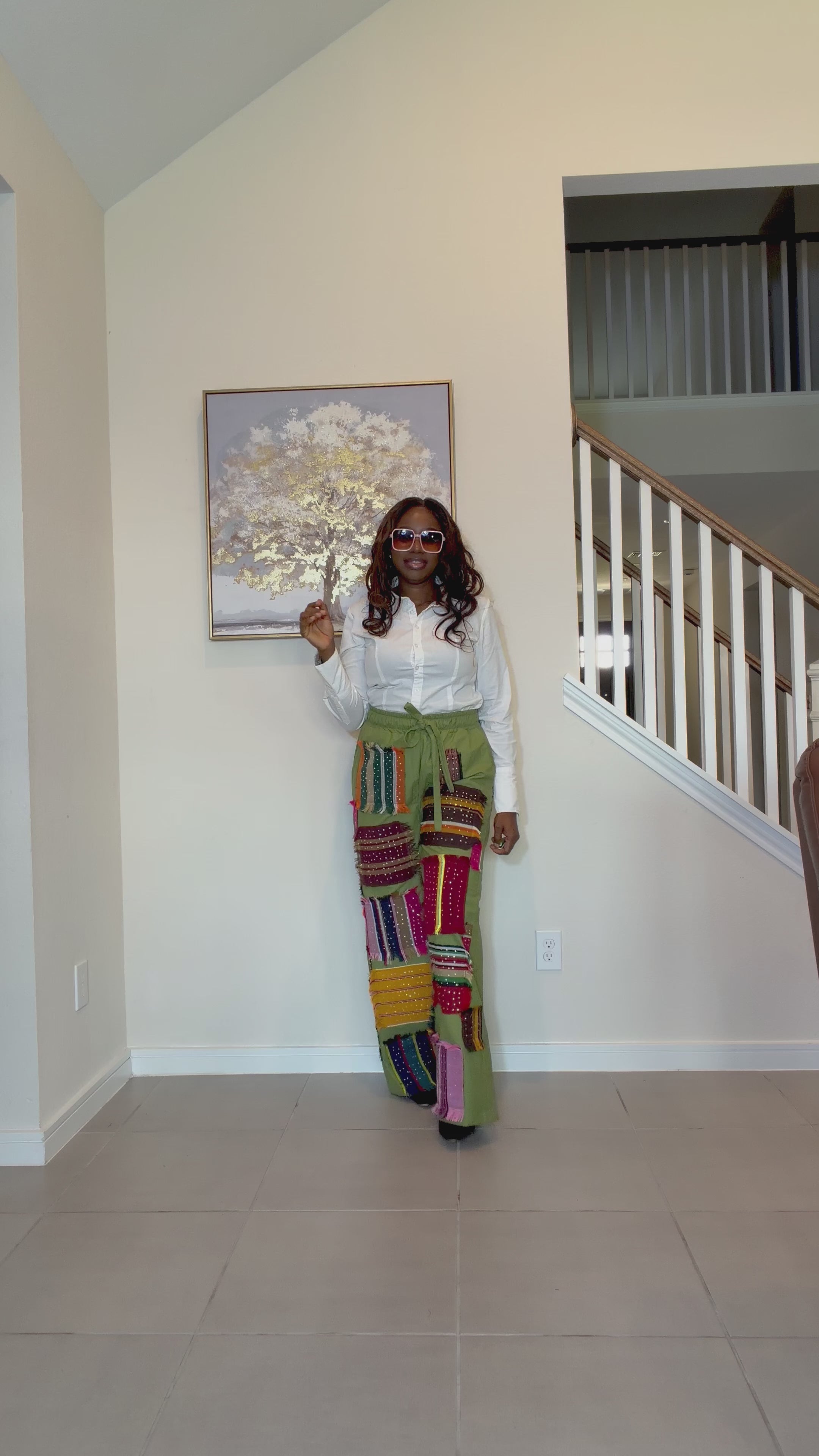 Luxury Linen Trousers with Stoned Aso Oke Patch