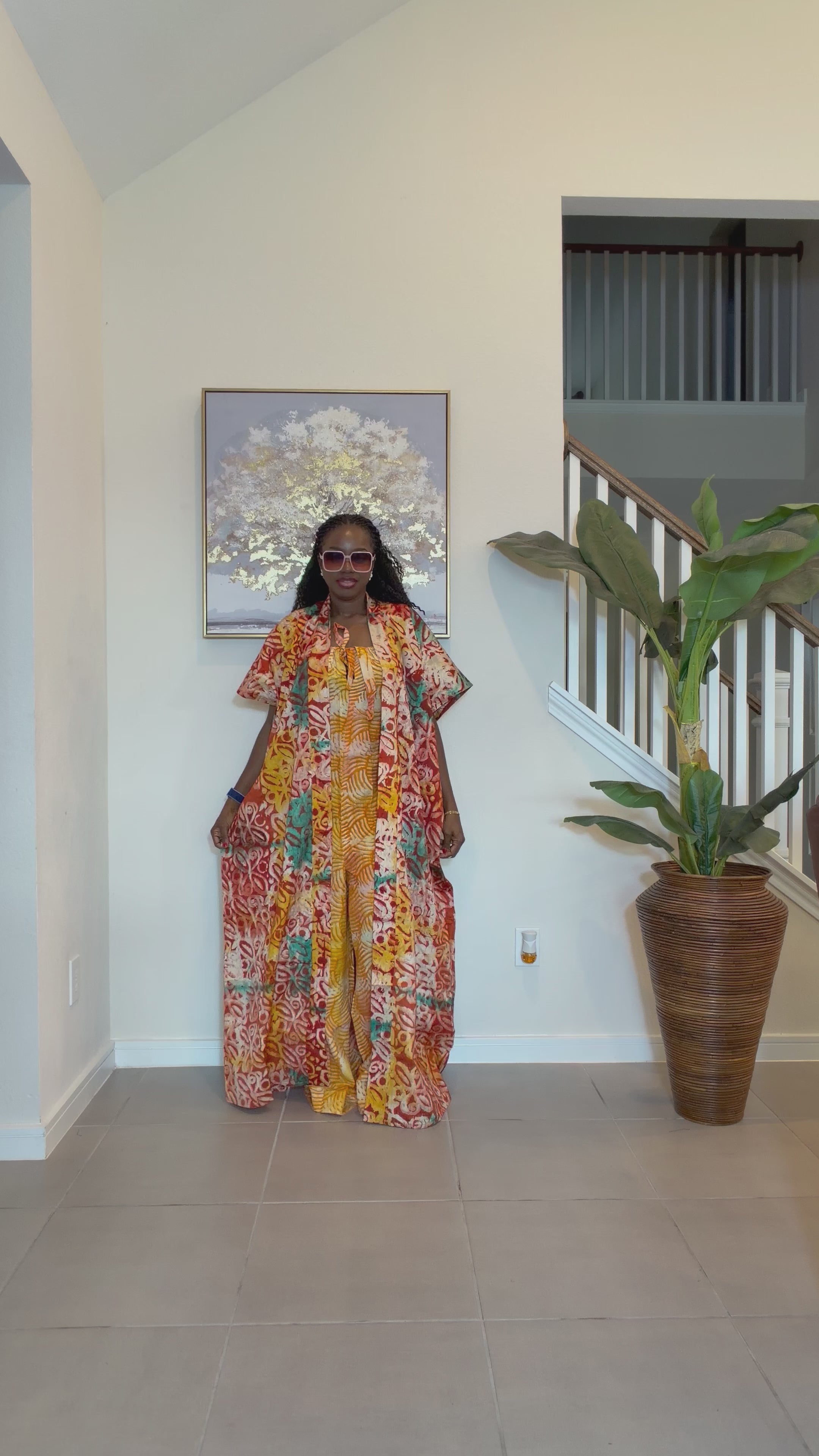 2-Piece Adire Crepe Jumpsuit and Maxi Kimono Set