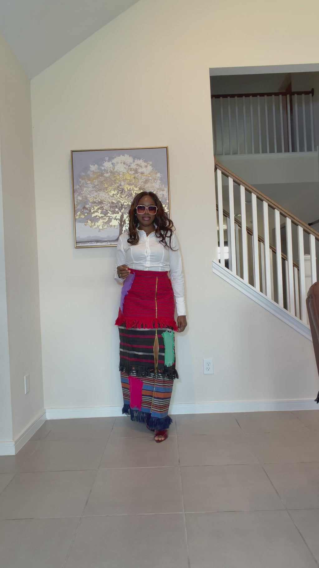 Colorful African Aso Oke Fringe Skirt, Handmade Aso Oke Patchwork Skirt
